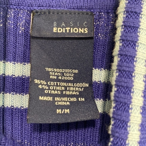 Basic Editions Blue Striped Long Sleeve Turtleneck Sweater | NWOT | Medium - Picture 4 of 10